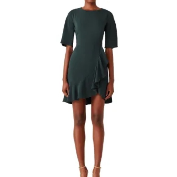 Amanda Uprichard Dress Ruffle Faux Wrap Hunter Green Mini Length Occasion Dress - Picture 14 of 15